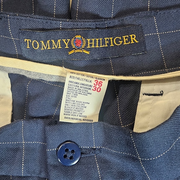 Tommy Hilfiger Pants Mens 36x30 Navy Blue Check Plaid Pleat Front Dress Trousers - Picture 3 of 7